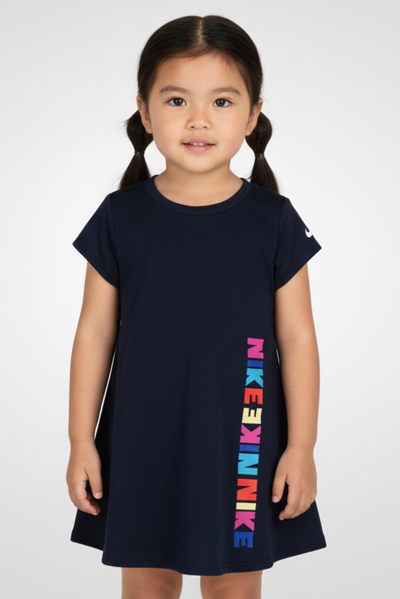 Nike Toddlers Girl 2 Pieces Brand Logo Dress With Panty Set, Navy - Image 1